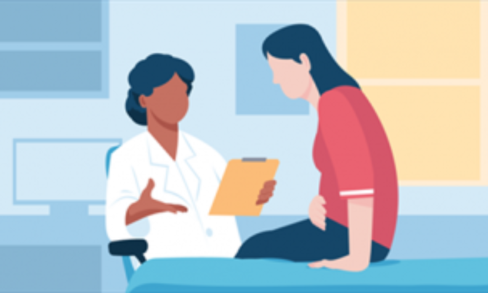 one female pelvic floor therapist assessing her female patient in a clinical setting