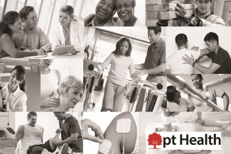 Collage of rehabilitation focused photos of pt Health